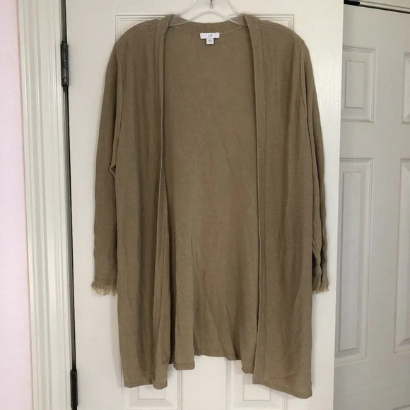 2/$30 J Jill Linen Blend Cardigan Sweater Womens Med Tan Bohemian Lagenlook - Picture 3 of 9